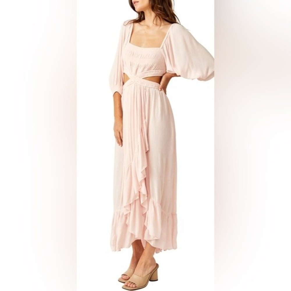 Free People Cross My Heart Maxi Dress Peach Smocked Cut Out OB1683503 Womens XS
